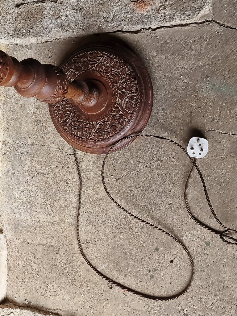 Mid Century Carved Teak Standard Floor