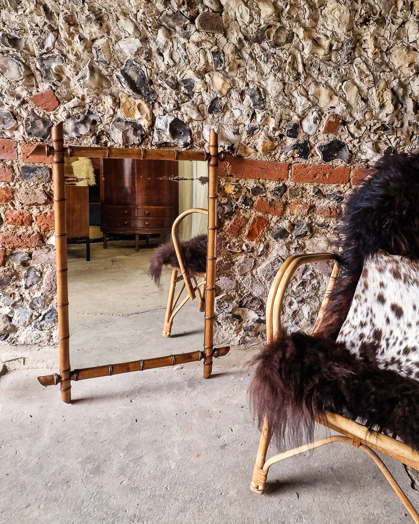 Antique French Large Bamboo Mirror