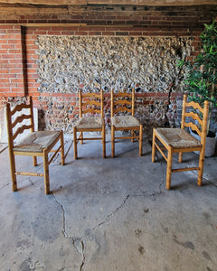 Mid Century French Farmhouse Rush Pine Dining Chairs (x6)