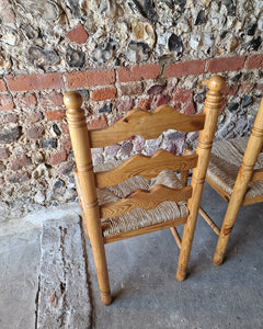 Mid Century French Farmhouse Rush Pine Dining Chairs (x6)