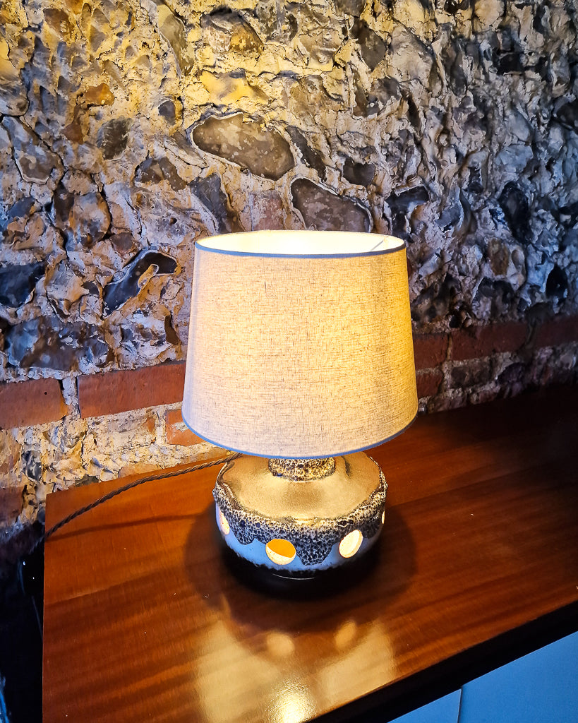 Small German Fat Lava Pottery Brutalist Table Lamp (inc. Lampshade)