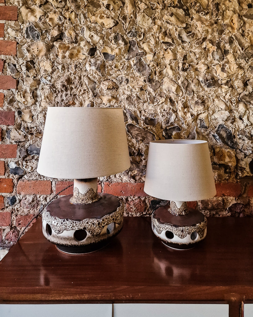 Small German Fat Lava Pottery Brutalist Table Lamp (inc. Lampshade)