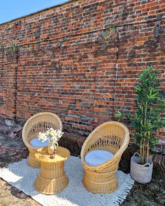 Mid Century Boho Wicker Set (2 Chairs & Table)