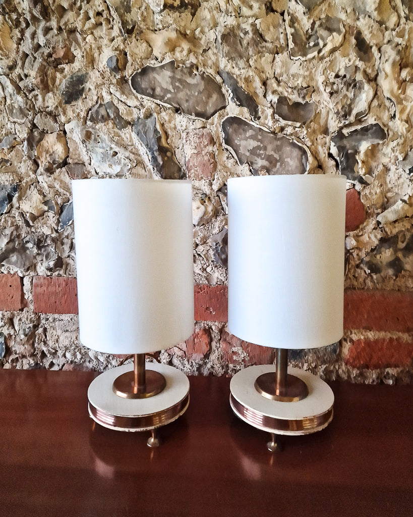 Pair Art Deco Brass Table Lamp (inc. Lampshade)