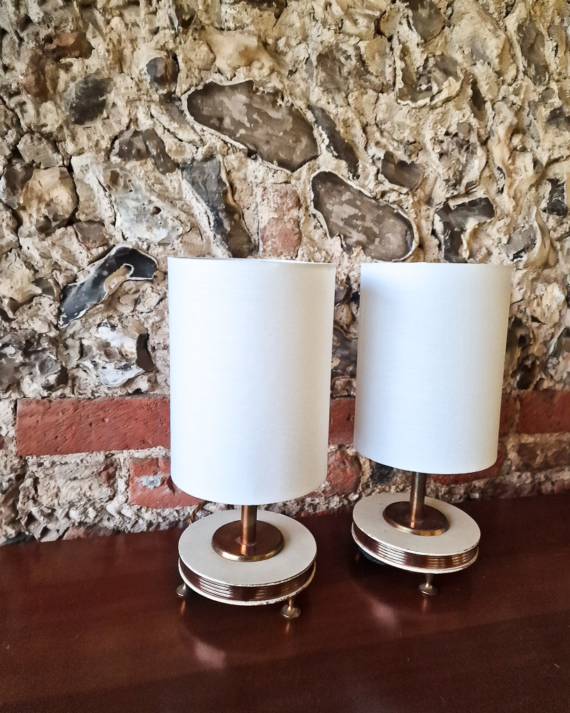 Pair Art Deco Brass Table Lamp (inc. Lampshade)