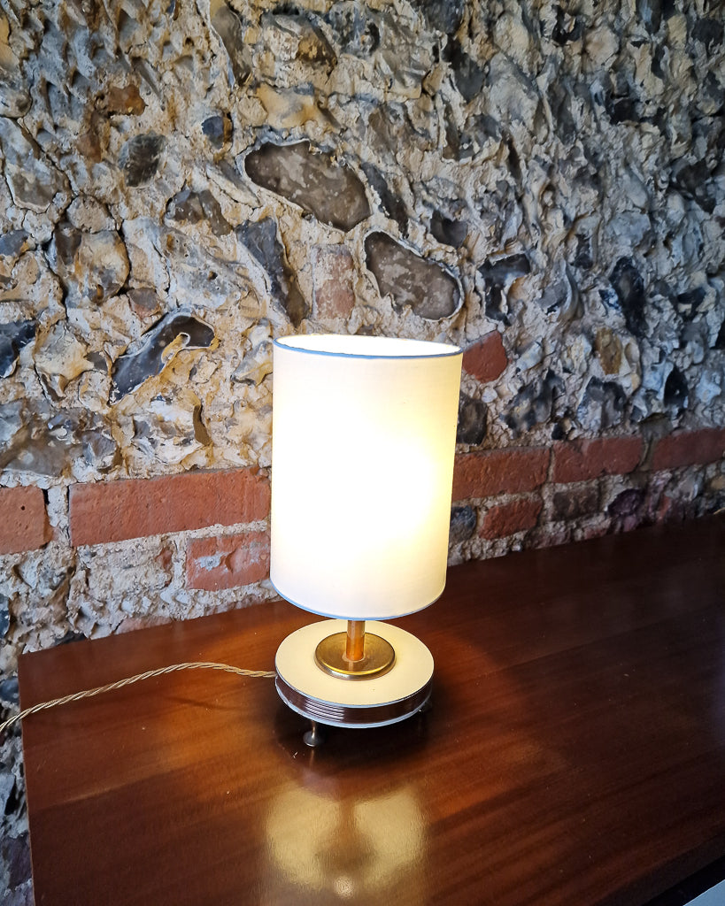 Pair Art Deco Brass Table Lamp (inc. Lampshade)