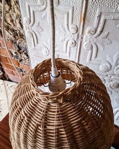 Vintage Plug & Hang Wicker Scalloped Ceiling Pendant Light