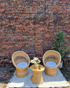 Mid Century Boho Wicker Set (2 Chairs & Table)