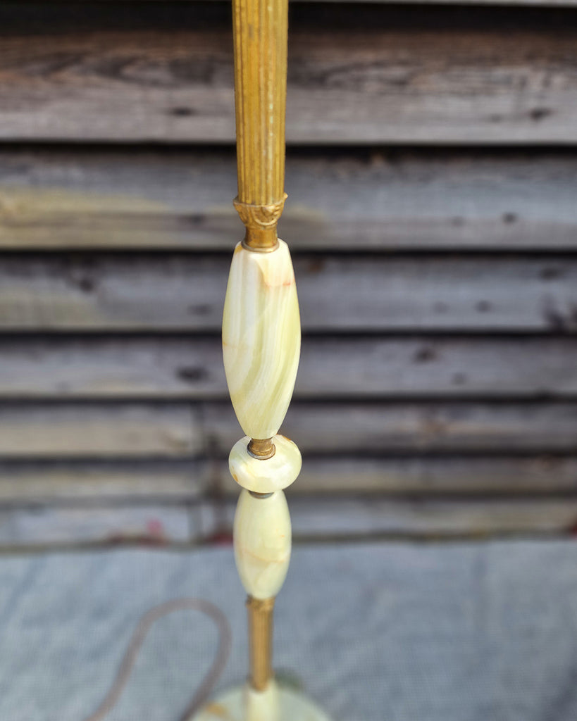 Mid Century Standard Floor Lamp inc. Shade Brass and Green Onyx