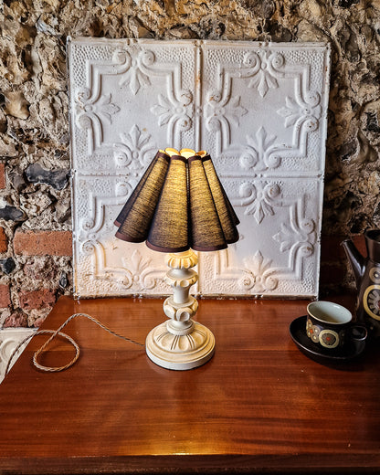 Vintage Pair Carved Wooden Painted Table Lamp (inc. Lampshade)