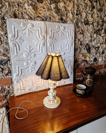 Vintage Pair Carved Wooden Painted Table Lamp (inc. Lampshade)