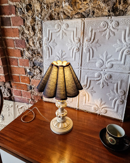 Vintage Pair Carved Wooden Painted Table Lamp (inc. Lampshade)