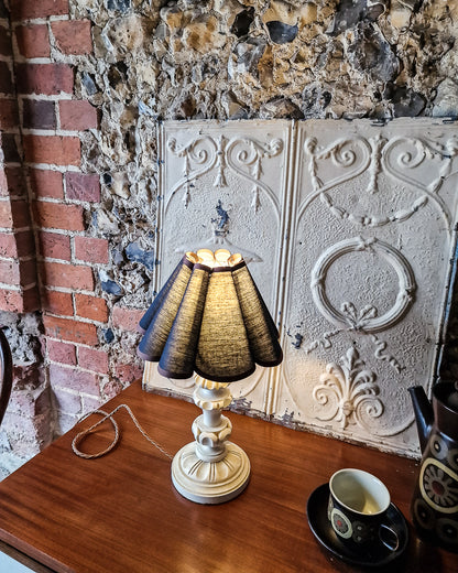 Vintage Pair Carved Wooden Painted Table Lamp (inc. Lampshade)