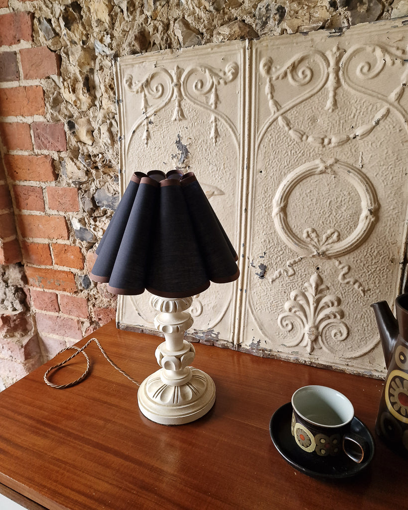 Vintage Pair Carved Wooden Painted Table Lamp (inc. Lampshade)