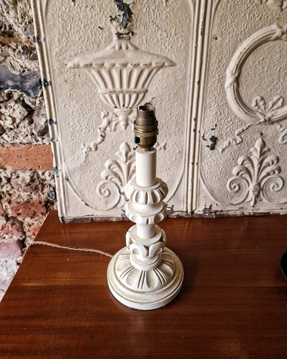 Vintage Pair Carved Wooden Painted Table Lamp (inc. Lampshade)