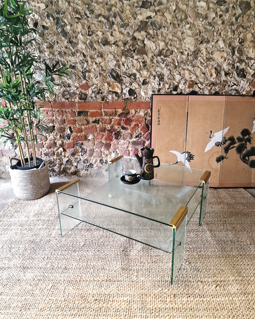 Mid Century Italian Glass & Brass Coffee Table Gallotti & Radice