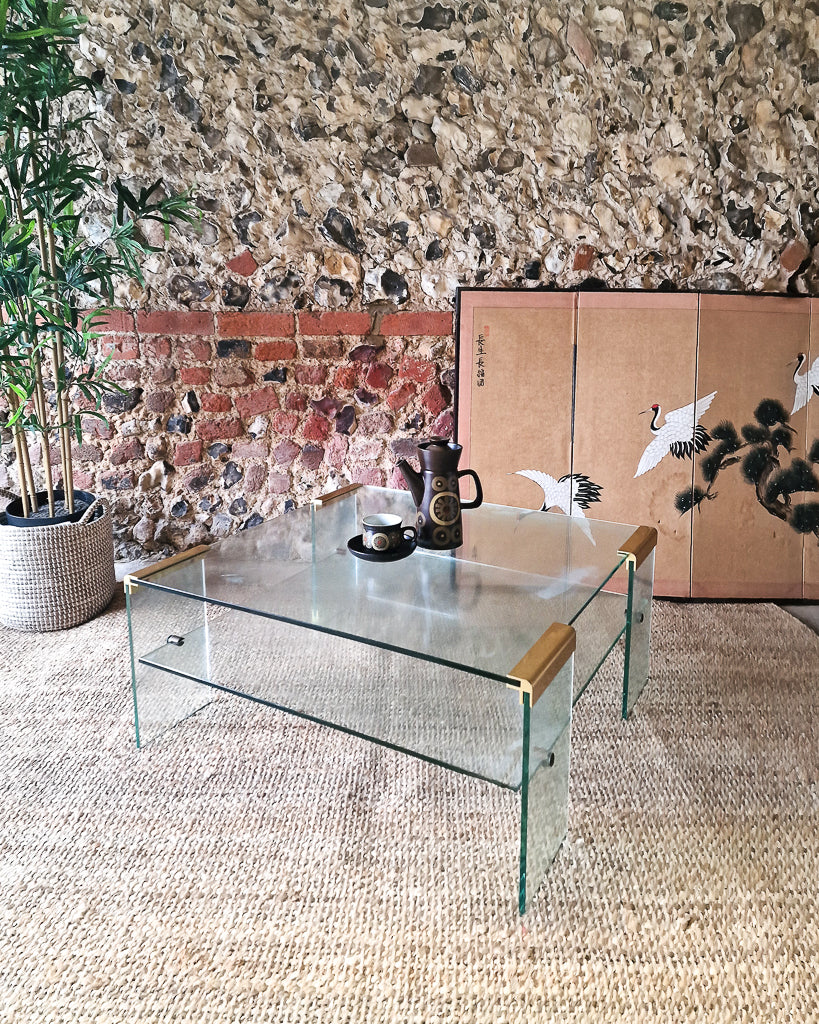 Mid Century Italian Glass & Brass Coffee Table Gallotti & Radice