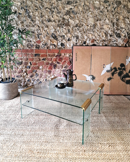 Mid Century Italian Glass & Brass Coffee Table Gallotti & Radice