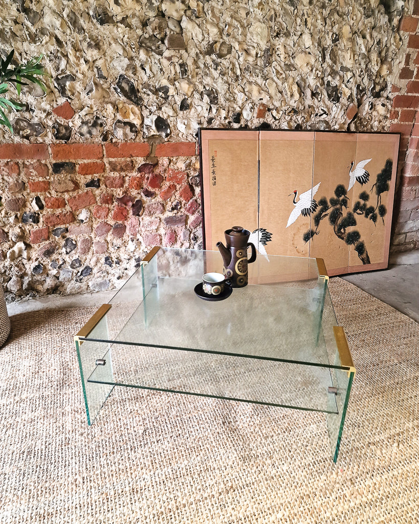 Mid Century Italian Glass & Brass Coffee Table Gallotti & Radice