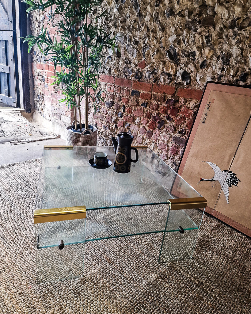 Mid Century Italian Glass & Brass Coffee Table Gallotti & Radice
