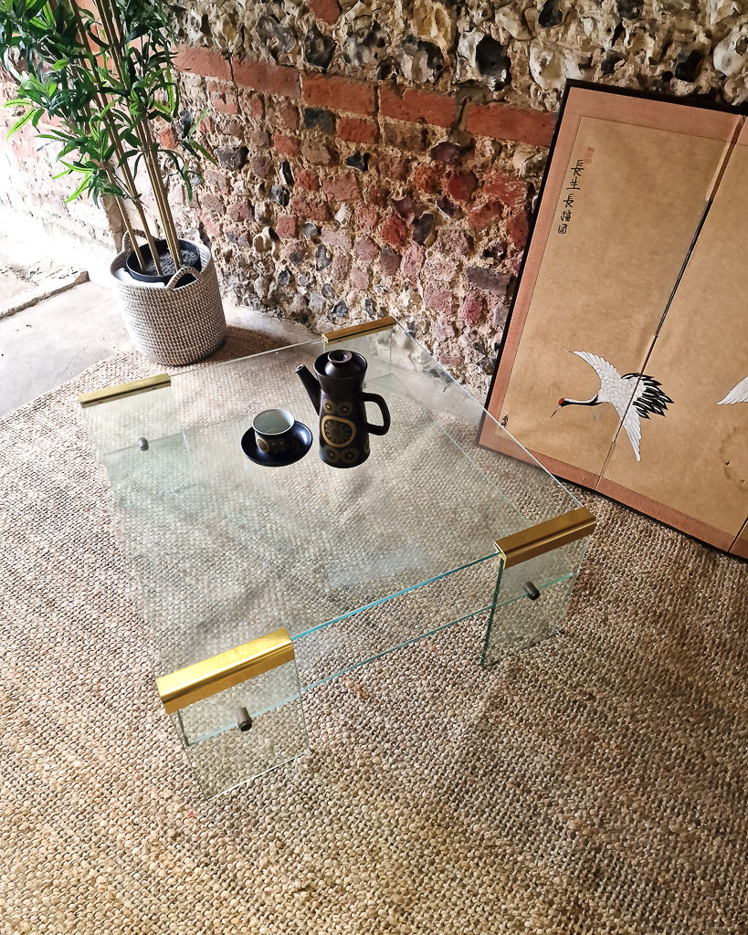 Mid Century Italian Glass & Brass Coffee Table Gallotti & Radice