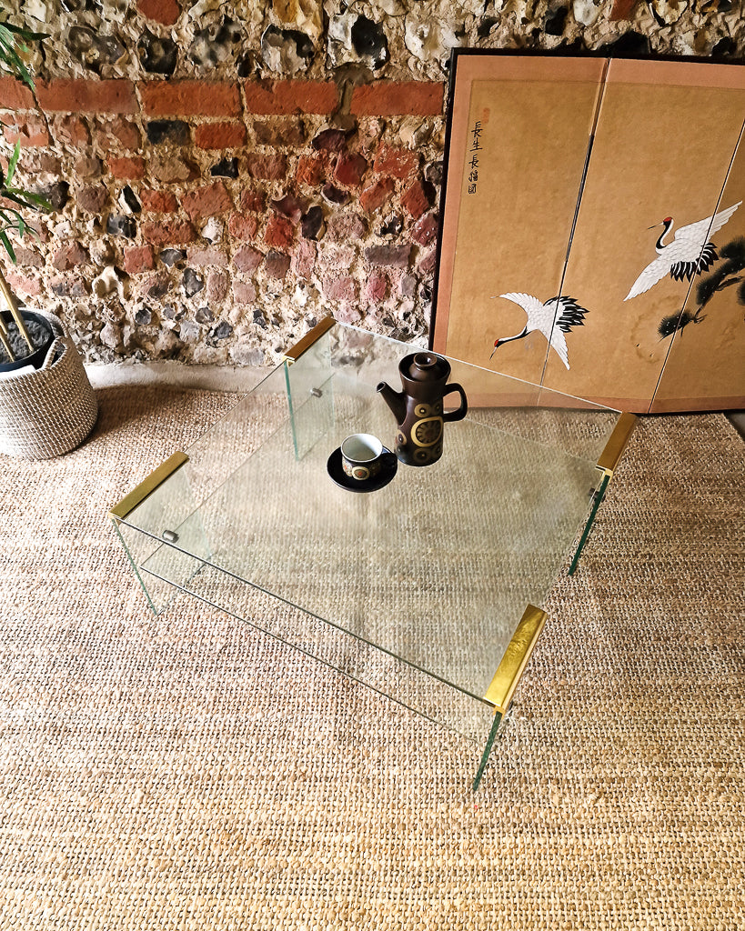 Mid Century Italian Glass & Brass Coffee Table