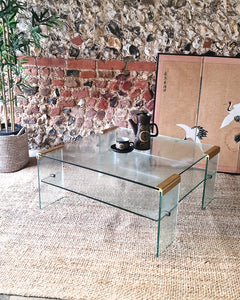 Mid Century Italian Glass & Brass Coffee Table