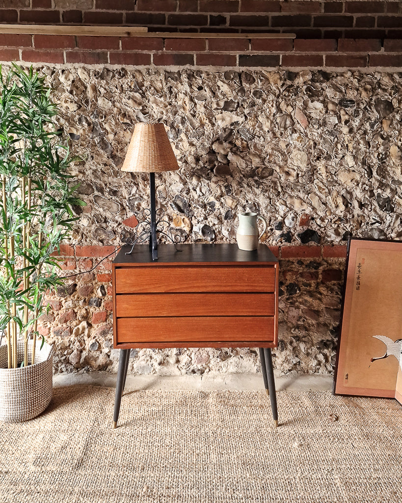 Mid Century Wrought Iron Table Lamp (inc. wicker shade)