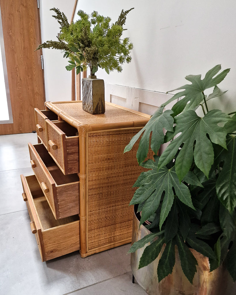 Vintage Bamboo & Rattan Chest of Drawers