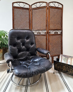 Mid Century Norweigen Chrome & Leather Recliner Armchair