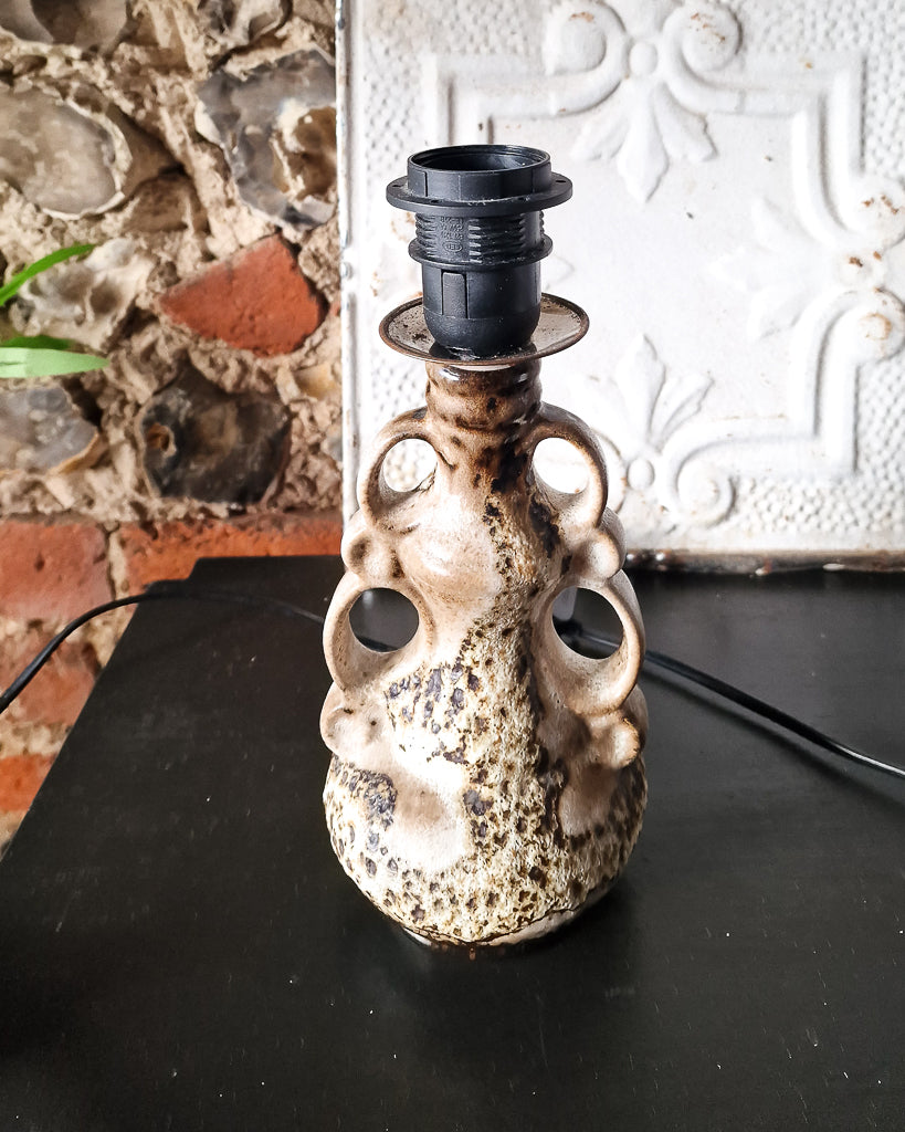 Small German Pottery Fat Lava Table Lamp (inc. Lampshade)