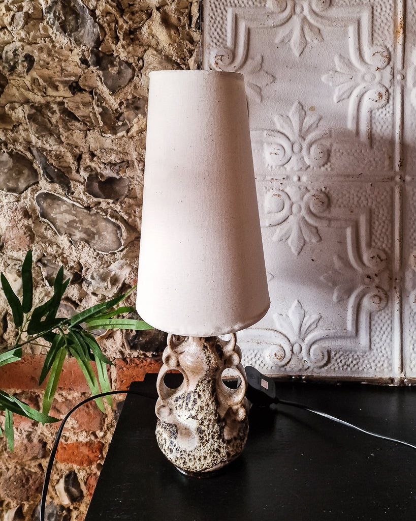 Small German Pottery Fat Lava Table Lamp (inc. Lampshade)