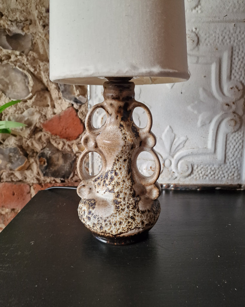 Small German Pottery Fat Lava Table Lamp (inc. Lampshade)