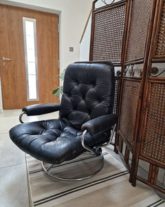Mid Century Norweigen Chrome & Leather Recliner Armchair