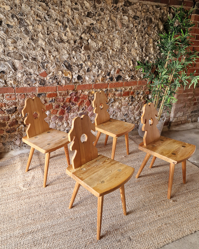 Brutalist Pine Dining Chairs (x4)