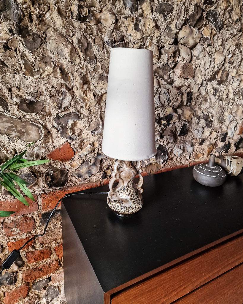 Small German Pottery Fat Lava Table Lamp (inc. Lampshade)