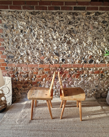Brutalist Pine Dining Chairs (x4)