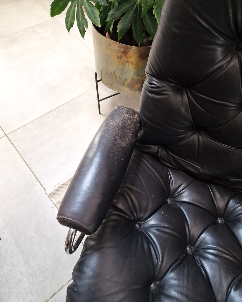 Mid Century Norweigen Chrome & Leather Recliner Armchair