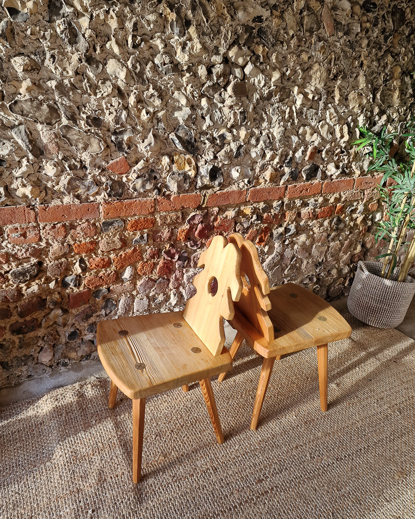 Brutalist Pine Dining Chairs (x4)