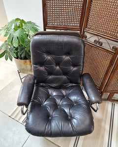 Mid Century Norweigen Chrome & Leather Recliner Armchair