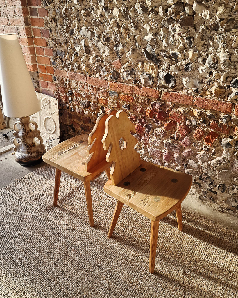 Brutalist Pine Dining Chairs (x4)