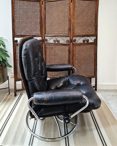 Mid Century Norweigen Chrome & Leather Recliner Armchair