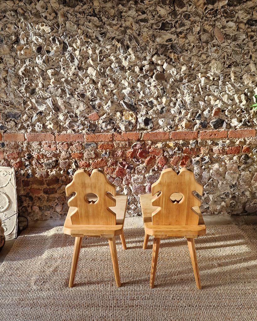 Brutalist Pine Dining Chairs (x4)