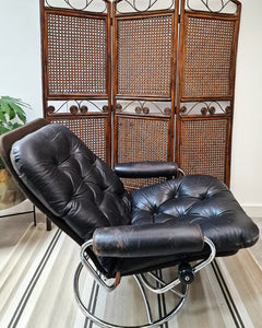 Mid Century Norweigen Chrome & Leather Recliner Armchair