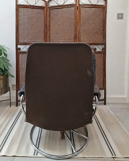 Mid Century Norweigen Chrome & Leather Recliner Armchair