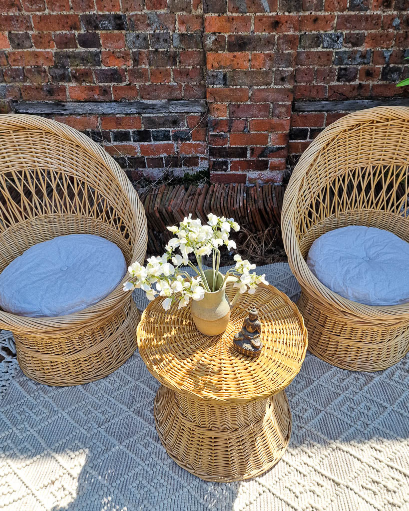 Mid Century Boho Wicker Set (2 Chairs & Table)