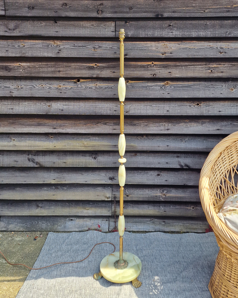 Mid Century Standard Floor Lamp inc. Shade Brass and Green Onyx