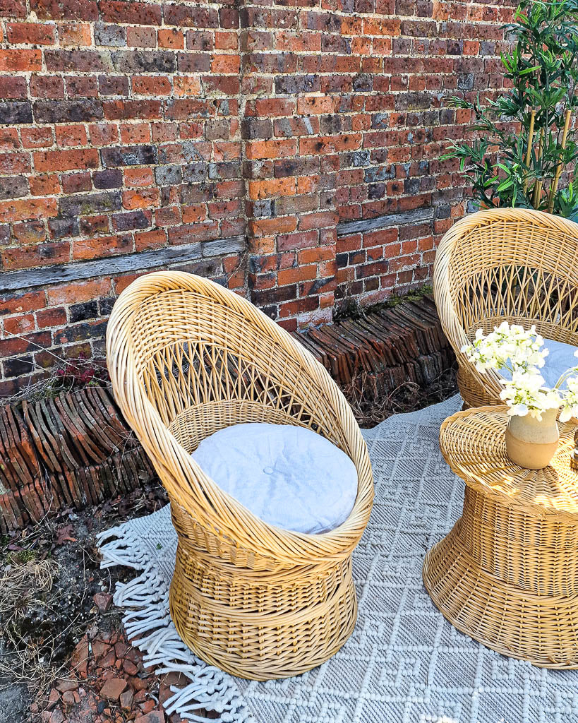 Mid Century Boho Wicker Set (2 Chairs & Table)