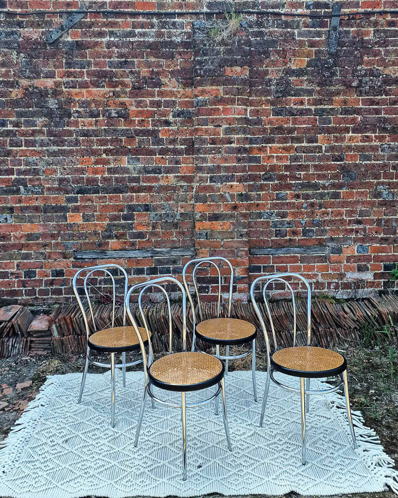 Mid Century Thonet Style Glass & Chrome Dining Table & Chairs (x 4)