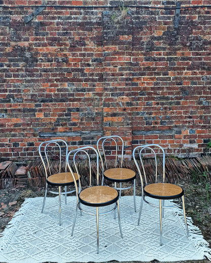 Mid Century Thonet Style Glass & Chrome Dining Table & Chairs (x 4)